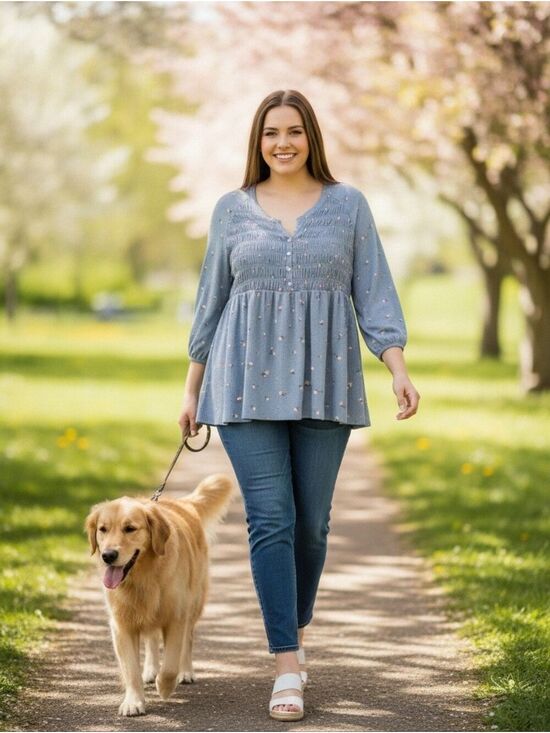 torrid Tops - Torrid Dusty Blue Floral Smocked Tunic